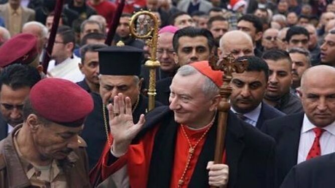 El cardenal Pietro Parolin, en Qaraqosh, Irak