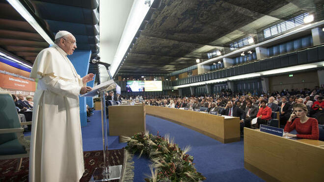 El Papa Francisco, durante su visita a la FAO