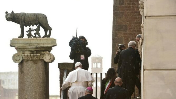 El Papa Francisco, hoy, en el Campidoglio