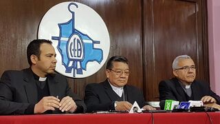 La cúpula de la Conferencia Episcopal boliviana, ayer en rueda de prensa