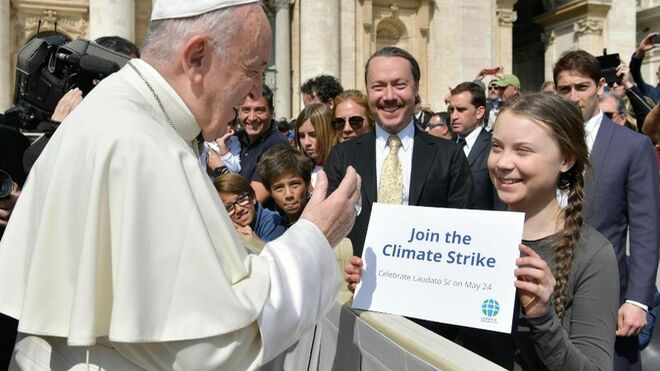 El Papa Francisco, hoy, con la joven activista Greta Thunberg