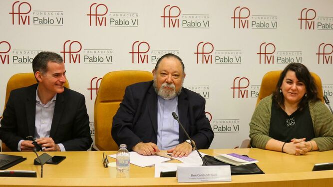Rafael Luciani, Carlo Mª Galli y Silvia Martínez Cano, en la Fundación Pablo VI