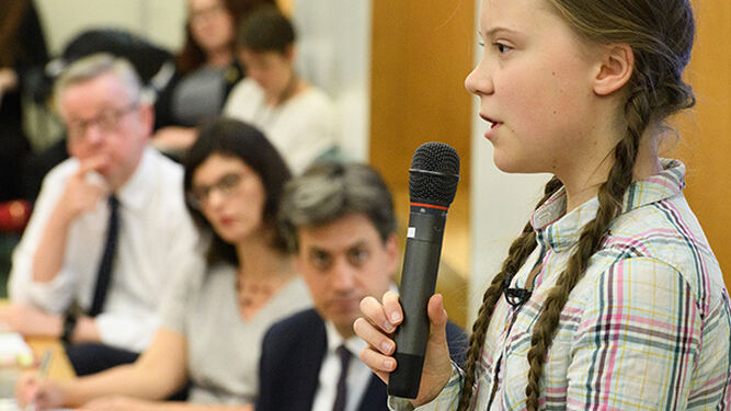 La activista Greta Thunberg, en el parlamento británico