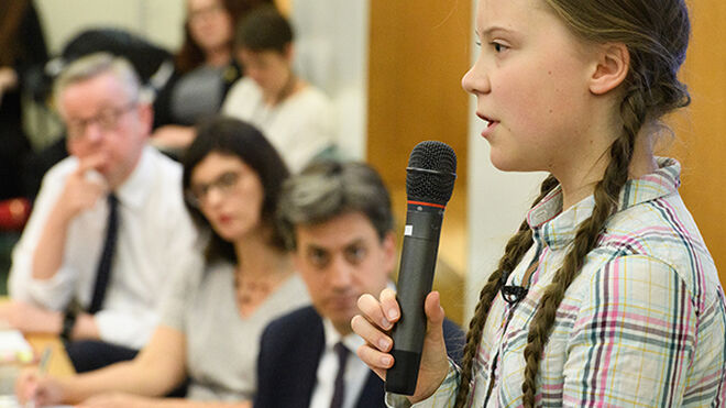 La activista Greta Thunberg, en el parlamento británico