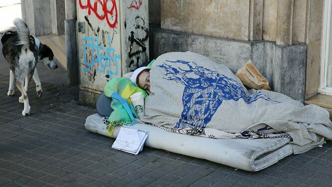 Persona sin techo en Barcelona