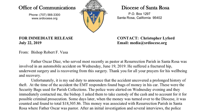 Comunicado del obispado de Santa Rosa