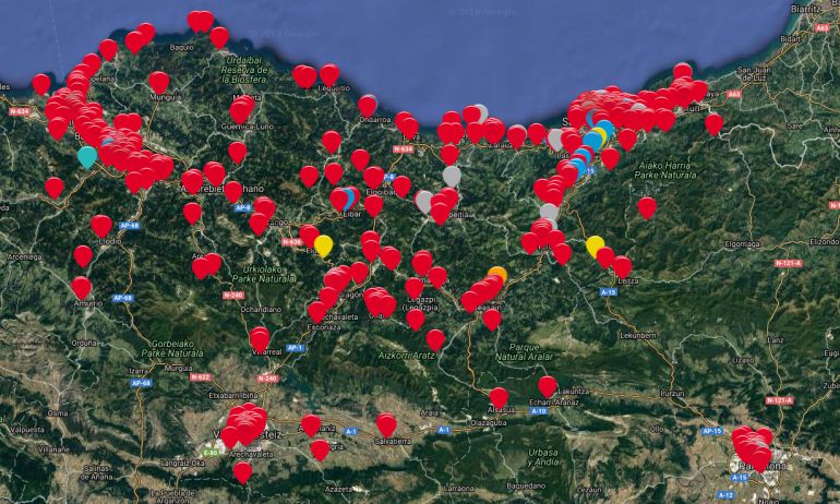 mapa de atentados de eta