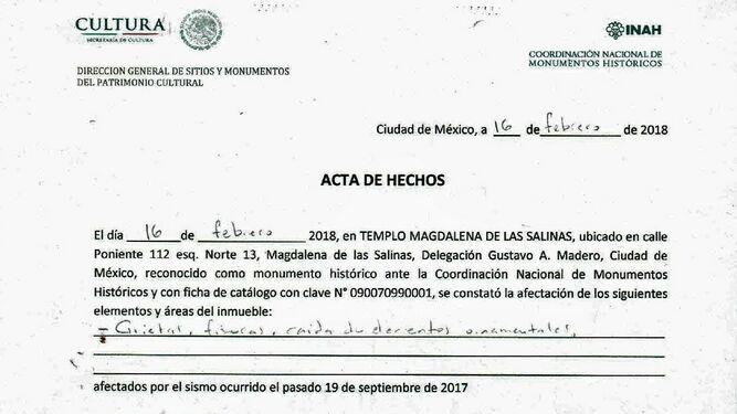 Acta de hechos. Irregularidades.
