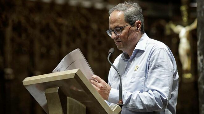 El presidente de la Generalitat, Quim Torra, ayer en la vigilia en Montserrat