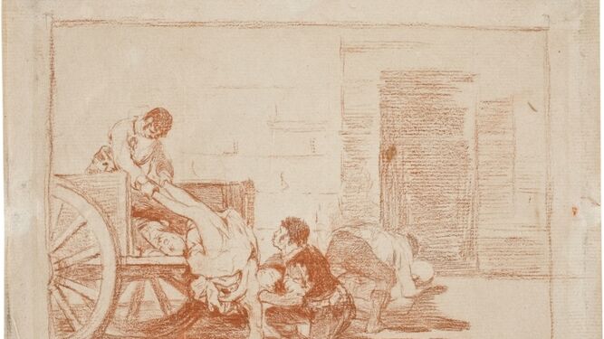 'Carretadas al cementerio', dibujo de Goya en sanguina