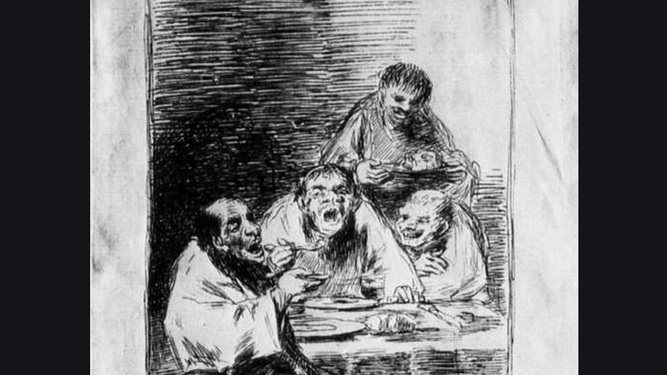 Goya. Dibujo preparatorio para grabado 'Están calientes'