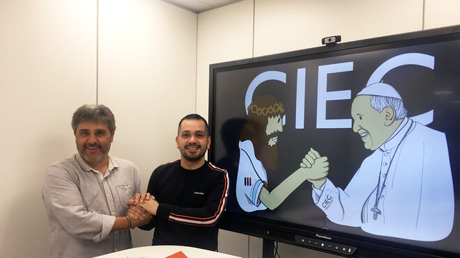 Óscar Pérez Sayago y Juan Pedro Castellano, en la sede de la fundación Edelvives