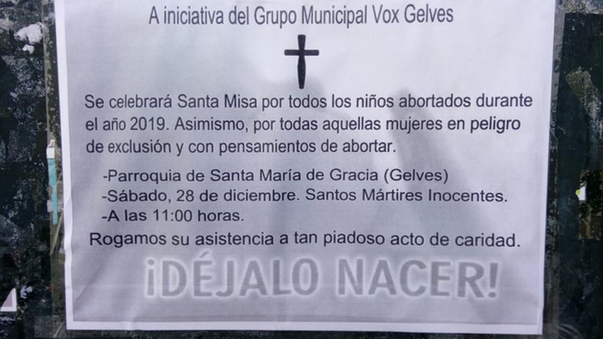 Cartel anunciador de la misa de Vox, ahora suspendida