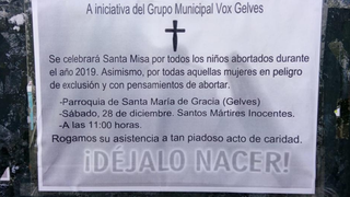 Cartel anunciador de la misa de Vox, ahora suspendida