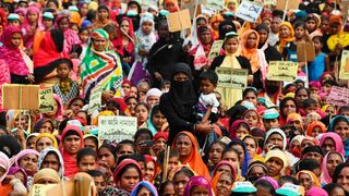 Mujeres musulmanas en una protesta contra la ley de ciudadanía de la India