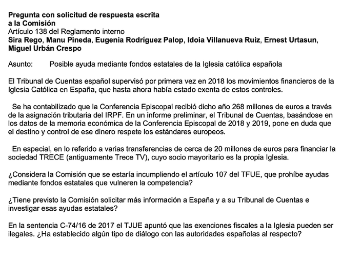 Petición de los eurodiputados de Podemos a la Comisión Europea