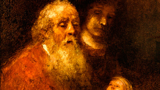 Detalle de 'Simeón y el Niño Jesús', Rembrandt