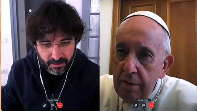 Évole y el Papa hablan por videoconferencia, por la cuarentena del coronavirus