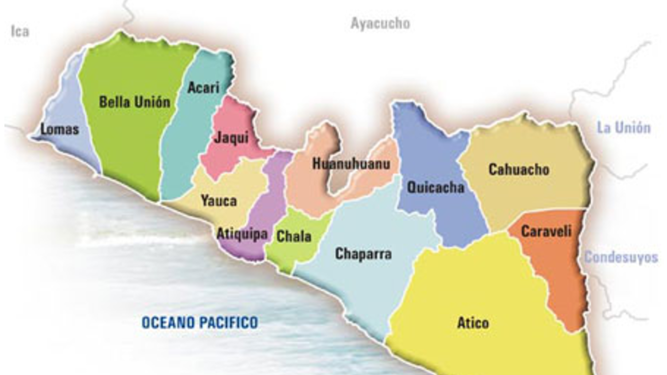 Mapa de los distritos de la Provincia de Caravelí