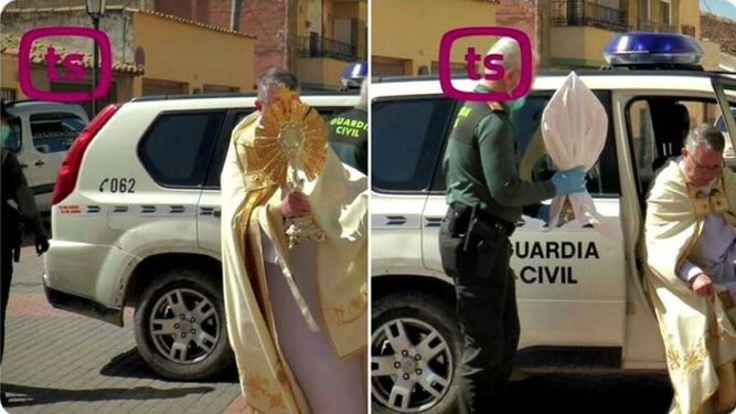 El Santísimo en el coche patrulla.