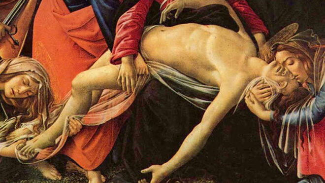 Detalle del llanto sobre Cristo muerto representado por S. Botticelli