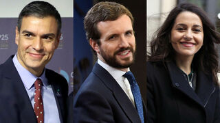 Pedro Sánchez, Pablo Casado e Inés Arrimadas