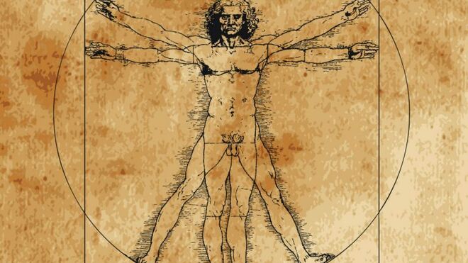 El hombre de Vitrubio. Boceto de Leonardo da Vinci