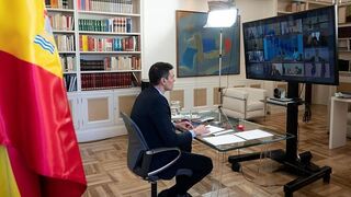 Pedro Sánchez, durante la última reunión telemática con los líderes europeos