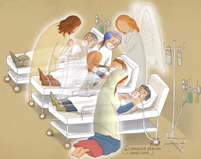 Jesús, virgen y ángeles, en el hospital