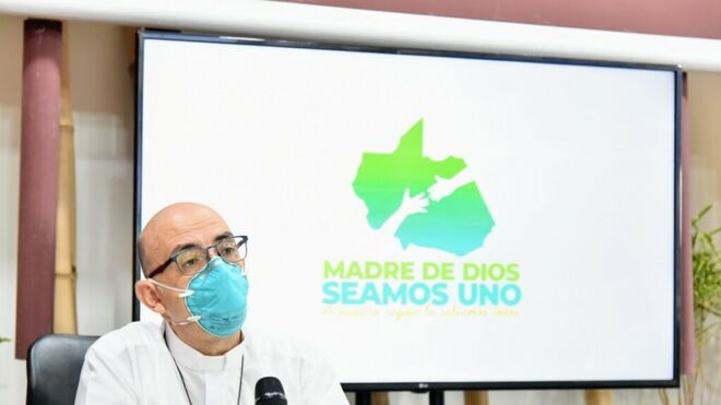 David Martínez de Aguirre, obispo de Puerto Maldonado, presentando la Campaña. Foto: Paolo Peña