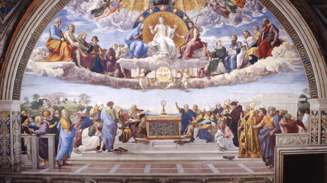 Detalle de 'La disputa del Sacramento', en el Vaticano