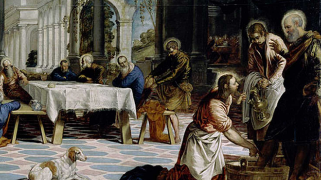 Detalle de 'El lavatorio', Tintoretto, en el Museo del Prado
