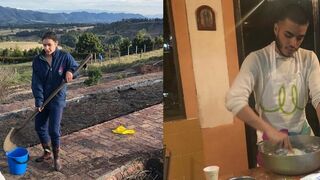 Isabella y Juan en tareas monacales