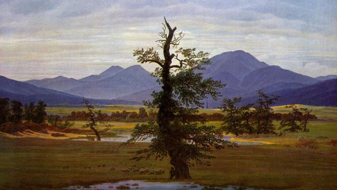 Detalle de "Árbol solitario", de Friedrich