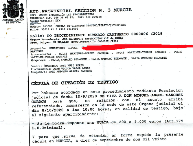 Citación juicio del sacristán de Cieza