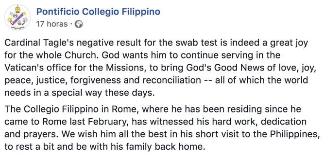 El anuncio del negativo de Tagle