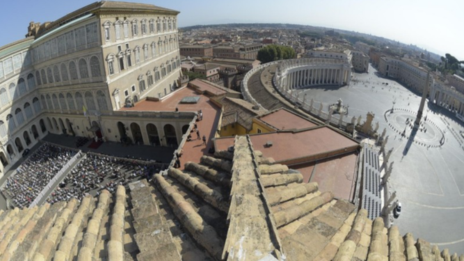 Audiencia papal, a la ezquierda San Dámaso