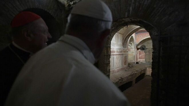 El Papa, en las catacumbas de Priscila en 2019