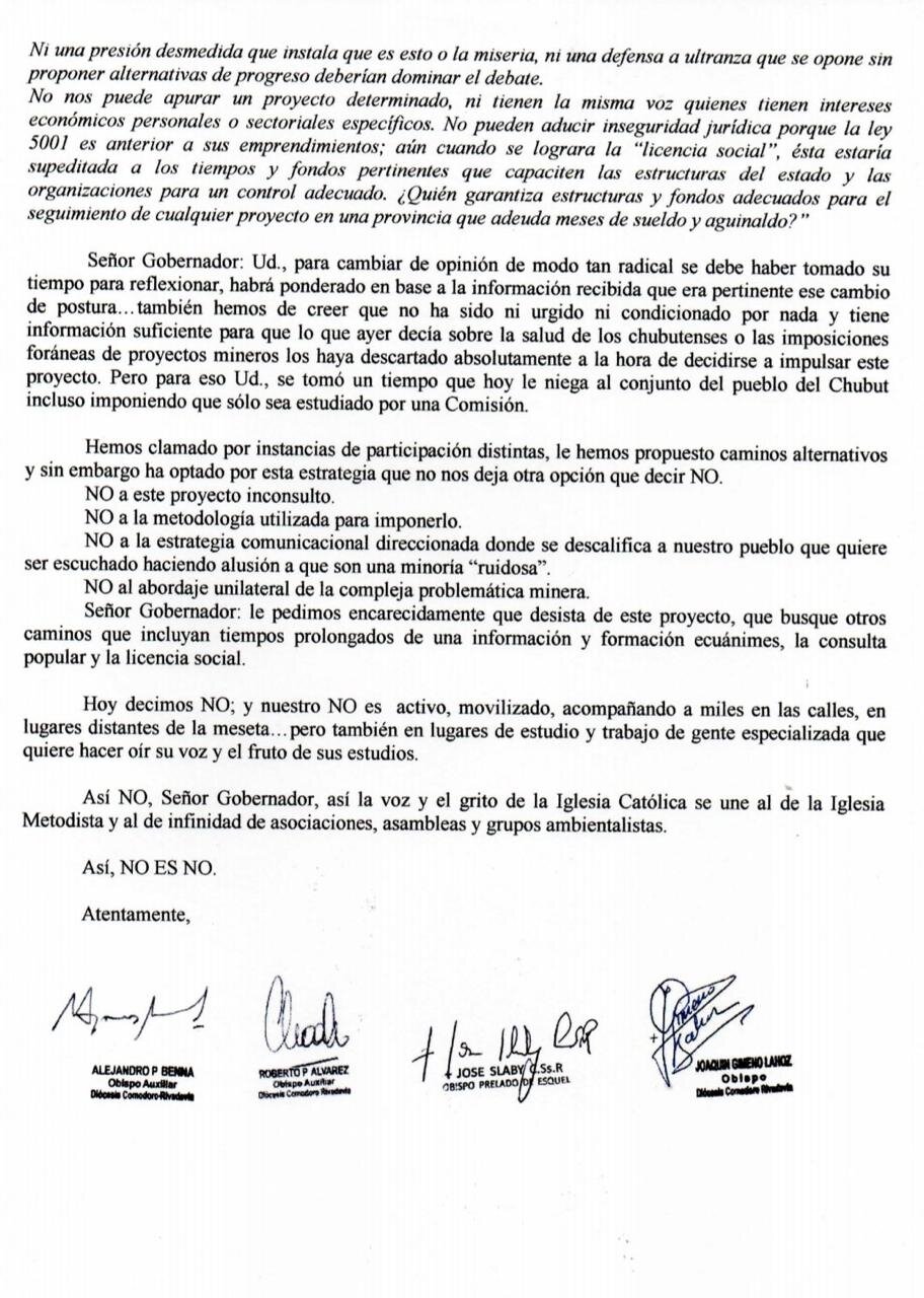 Carta Obispos Chubut