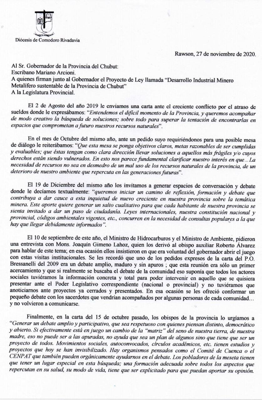 Carta obispos del Chubut