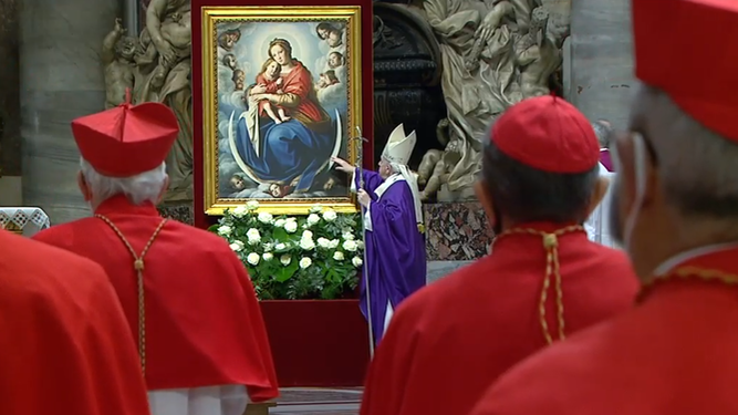 El Papa y la Virgen con niño