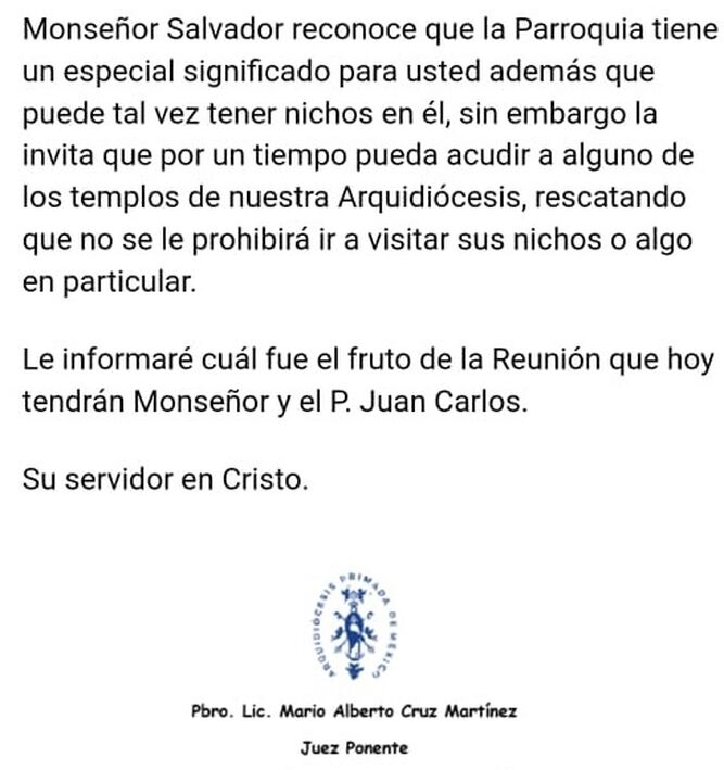 Tribunal eclesiástico. Cordial invitación.