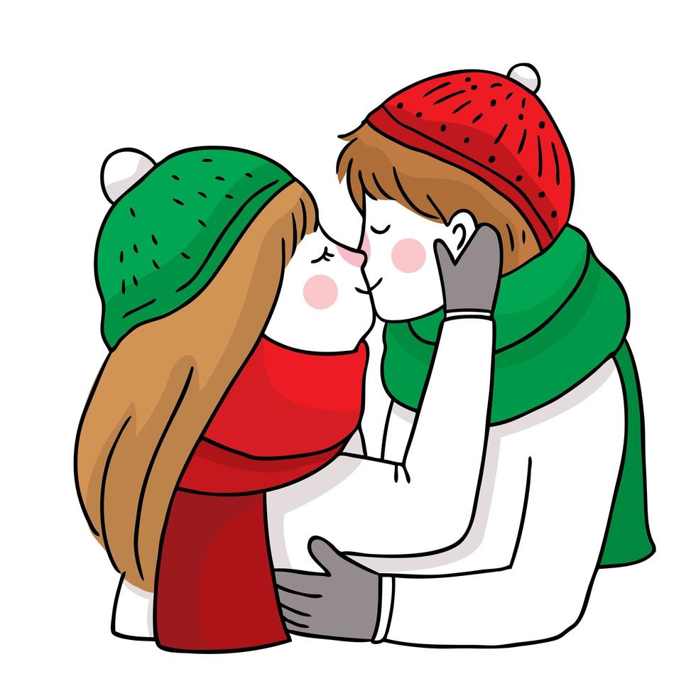 hand-drawn-christmas-couple-kiss-and-hug-vector