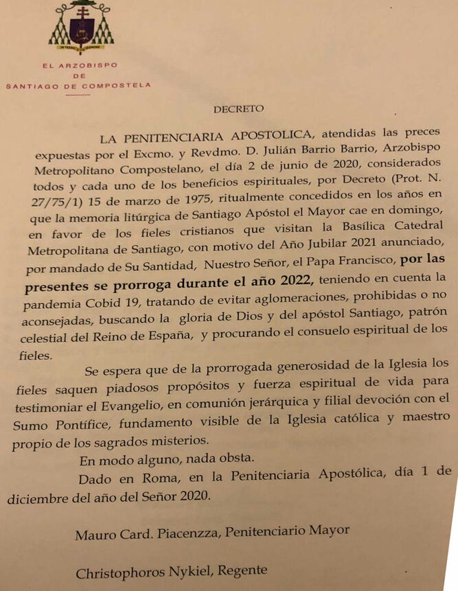 Decreto papal ampliación del año santo