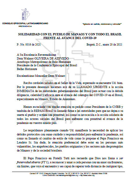 Mensaje CELAM Covid-19 Brasil