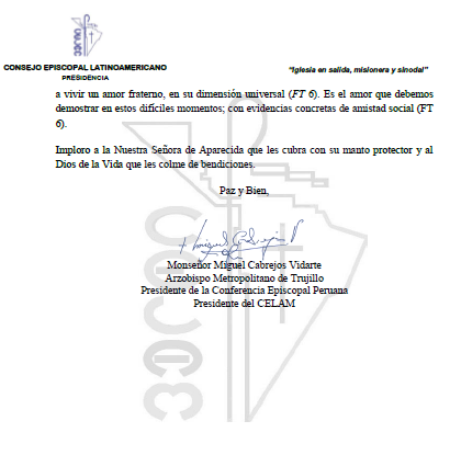 Mensaje CELAM Covid Brasil