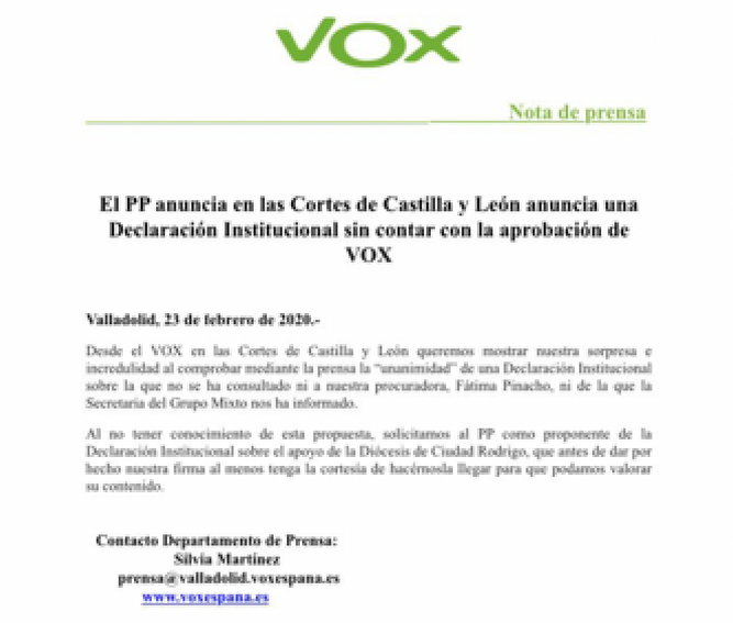 Comunicado de Vox