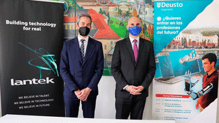 Alberto López de Biñaspre, CEO de Lantek, y Asier Perallos, decano de Ingeniería de Deusto
