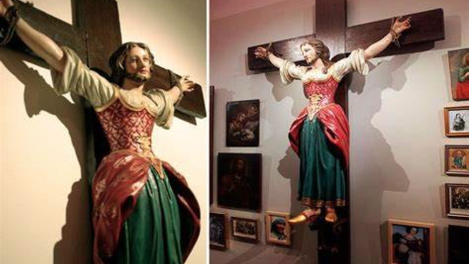 Santa Librada tras ser crucificada por su padre, el rey de Gallaecia y Lusitania