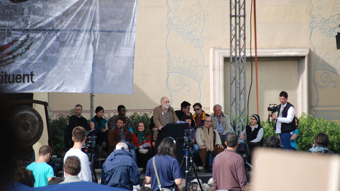 Oliveres durante el acto central del Procés Constituent, que impulsó junto a Teresa Forcades.